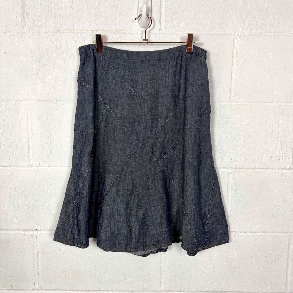 Cabi 100% Linen Patchwork Flare Skirt SZ S Stitching Western Barn Boho Cowgirl